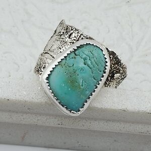 TURQUOISE RING HANDMADE IN RECYCLED STERLING SILVER BRUTALIST STYLE SZ 9